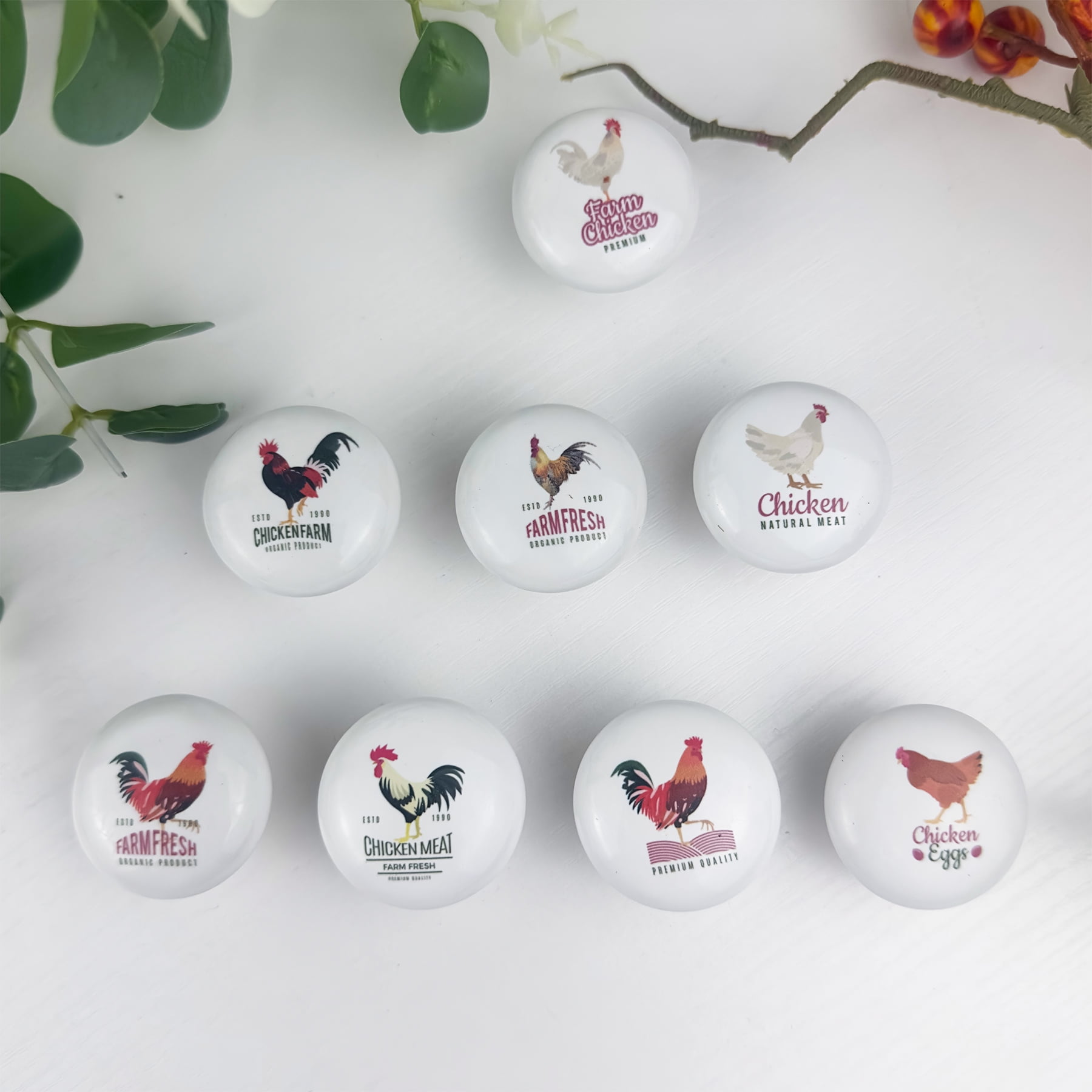 Jamjam 1.5" Set of 8 Farmhouse Rustic Cabinet Door Ceramic Knobs Chicken Farm Animal Kitchen Dresser Drawer Pulls and Knobs