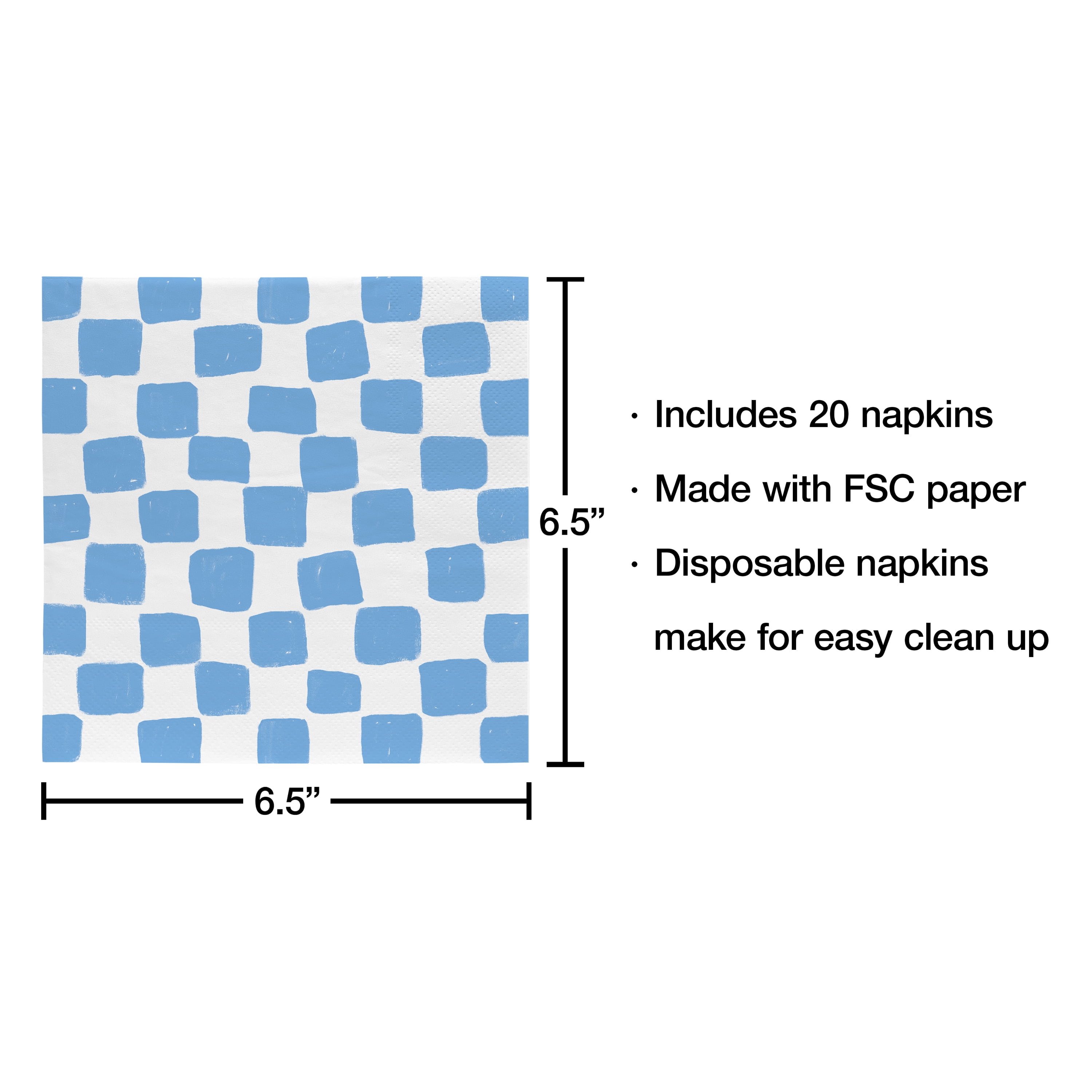 Bright Tides Blue and White Gingham Disposable Paper Napkins, 6.5" x 6.5", 20 Count, by Way To Celebrate