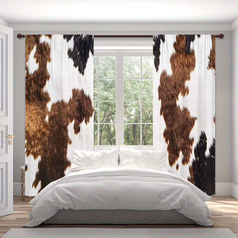 WNOOHIY Realistic Cow Cowhide Effect Pattern Light-filtering Curtains for Young People Bedroom Living Room,Set of 2 Panels