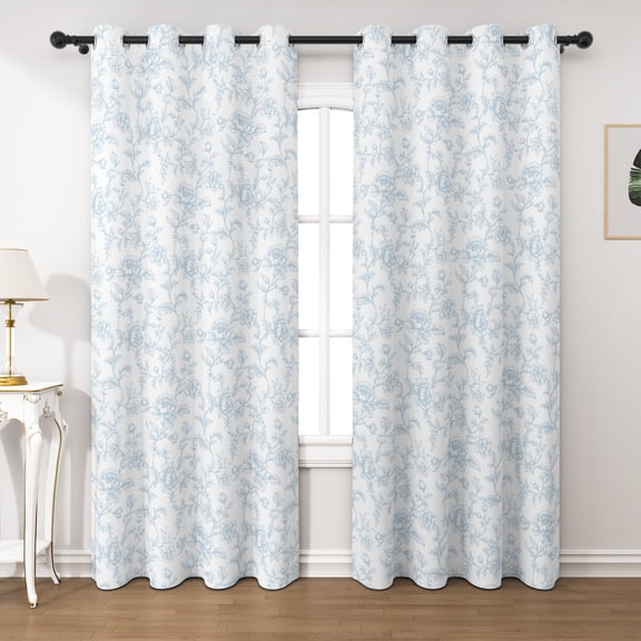 Lfeey Blue Floral Blackout Curtains for Bedroom Living Room 63 inch Long, Thermal Insulated Grommet Window Drapes, 2 Panels