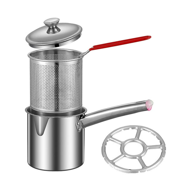 Olla para freír Sartén para leche gruesa con asas Multiusos Antiadherente Olla para freidora pequeña Freidora de aceite Olla para cocinar con mochila Rejilla para quemadores 18 L.