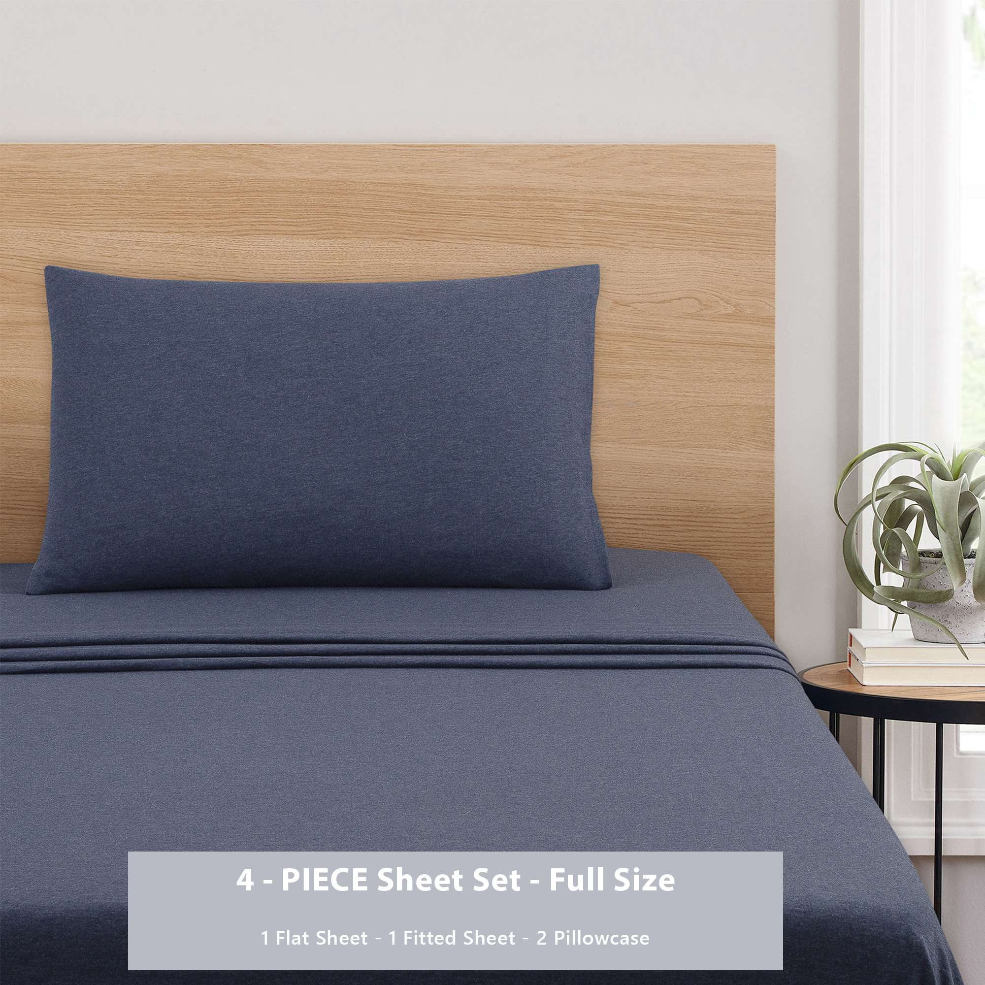 Mainstays Cotton Rich Extra Soft Jersey Bed Sheet Set, Full, Blue Cove, 4 Pieces