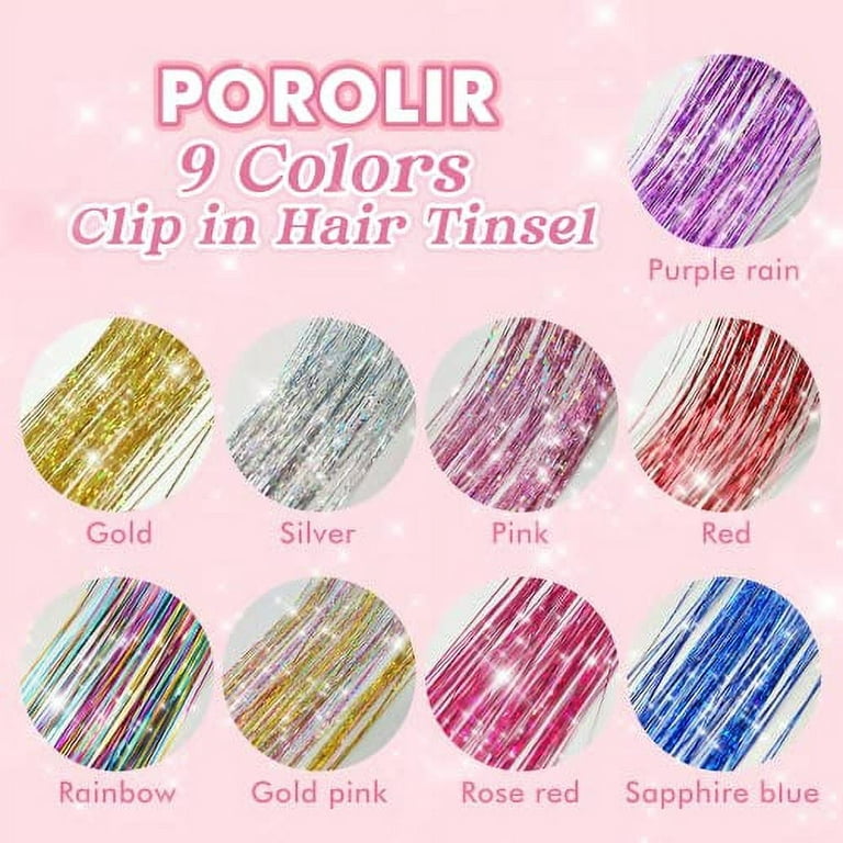 Clip in Hair Tinsel Kit, POROLIR Pack of 6Pcs Glitter Fairy Tinsel