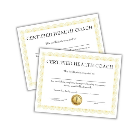 Certified Health Coach Completion Award 5pk Linen Paper 8.5x11 to Frame Life Wellness Certification of Achievement License Course