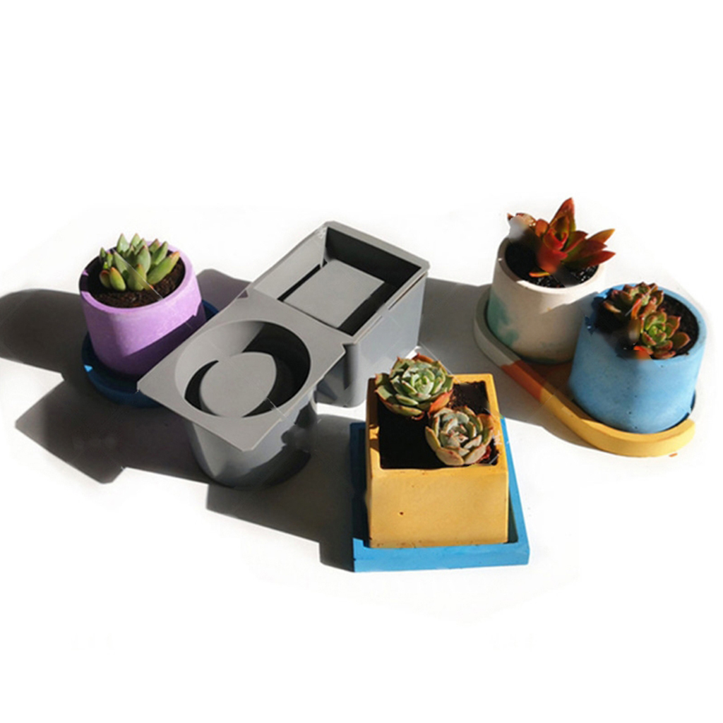ZPAQI Square Round Concrete Flower Pot Tray Silicone Mould Planter Epoxy Resin Mold