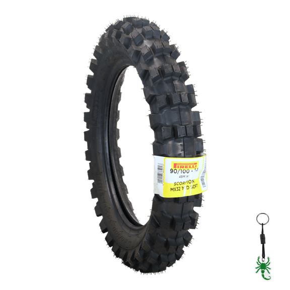 Pirelli Scorpion 90/100-14 MX32 Mid Soft Rear Motocross Dirt Bike Tire (49M) with Scorpion Keychain