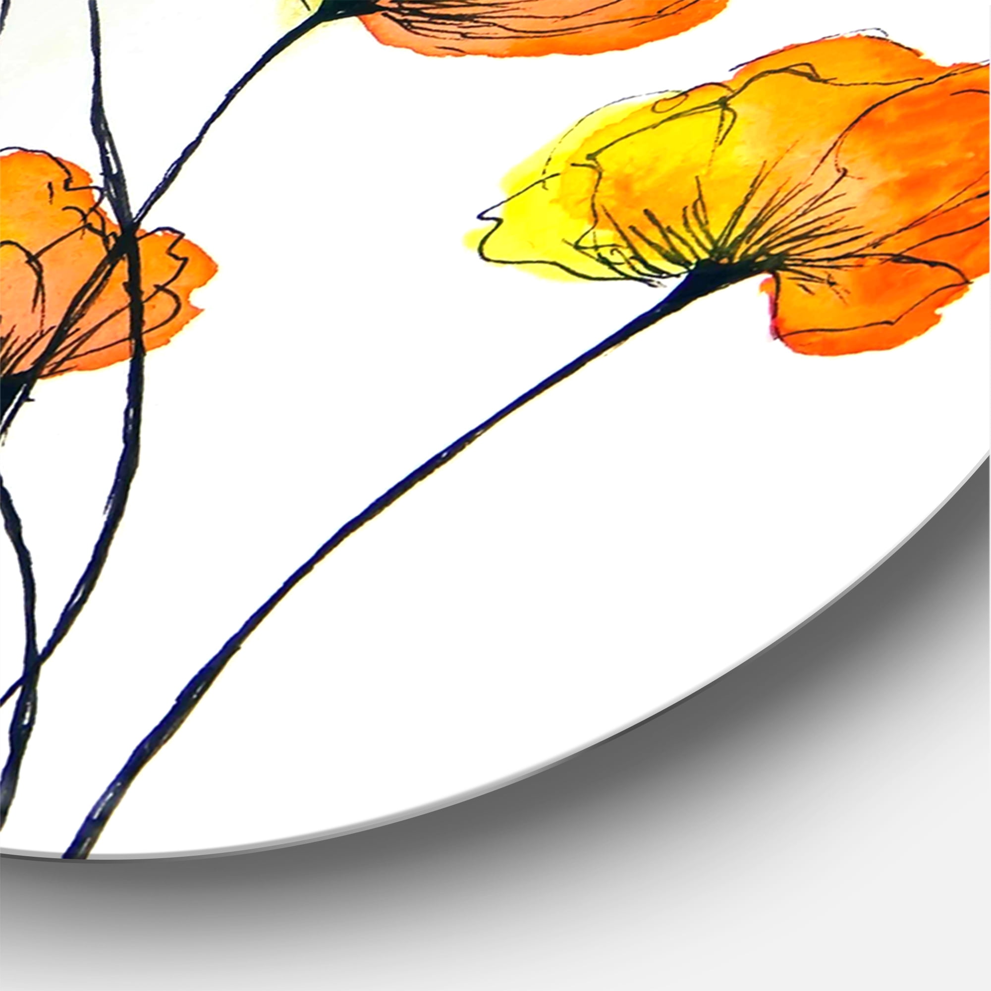 Designart 'Country Yellow Flowers On White' Traditional Circle Metal Wall Art 11x11 - Disc of 11