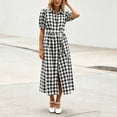 thumbnail image 4 of Ayolanni V Neck Dresses for Women Plaid Short Sleeve A-Line Maxi Dress Party Belted Birthday Elegant Long Dress with Puff Sleeve Black L, 4 of 7