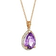 thumbnail image 2 of Galaxy Gold 14K Solid Rose Gold 18" Necklace with Natural Diamonds and Pear-Shaped Amethyst, 14"-24" Sizes, February Birthstone, Symbol of Serenity, 2 of 7