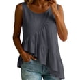 thumbnail image 2 of Pounoo Tank Tops for Women Round Neck Sleeveless Diagonal Ruffle Uneven Hem Tank Plain Crinkle Fabric Sleeveless Tops for Women Flowy Loose Fit Beach Vacation Soft Cute Summer Tops, 2 of 7