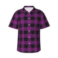 thumbnail image 2 of Xecao Purple Black Plaid print Hawaiian shirt - a stylish short-sleeve button-down for men, perfect for casual beach and tropical outings., 2 of 9
