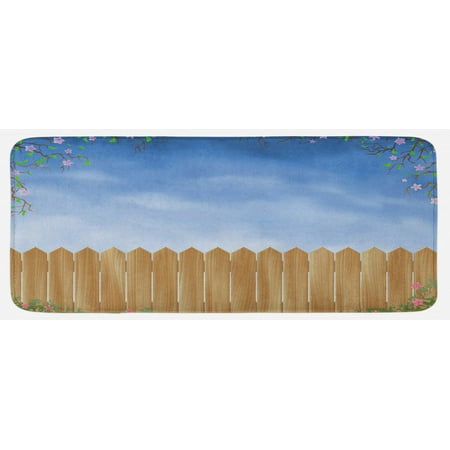 

Farmland Kitchen Mat Wooden Garden Plank with Swirled Spring Season Bloom up Tranquil Serene Landscape Plush Decorative Kitchen Mat with Non Slip Backing 47 X 19 Blue Brown by Ambesonne