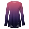 thumbnail image 4 of LYXSSBYX Womens Tops Long Sleeve Women Casual Gradient Printed Long Sleeve Round Neck Buttons Irregular Pullover Blouse Tops, 4 of 5