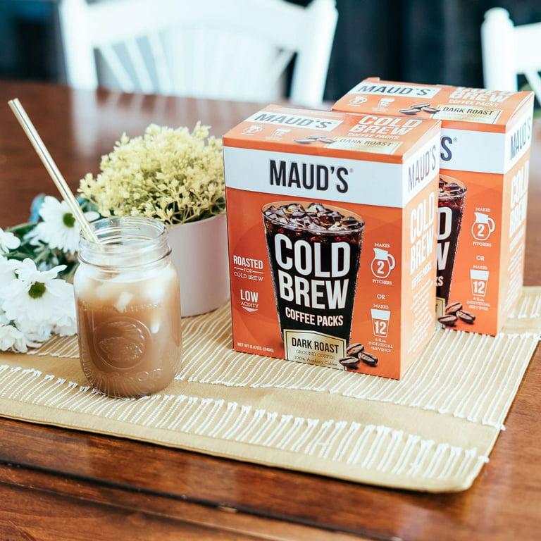 Mauds Cold Brew Coffee Filter Bags 1 Pack Solar Energy produced 100% Arabica Low Acid Coffee Cold Brew Packs, 4 Filters Makes 2 Pitchers or 12