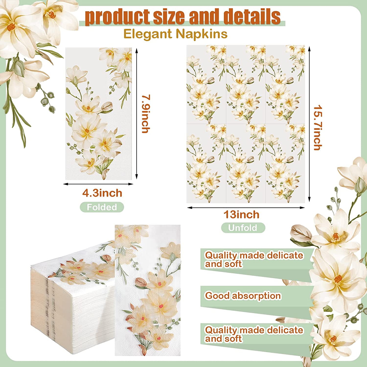 200 Pcs Floral Guest Napkins Bathroom Napkins Guest Disposable Hand Towels Dinner Paper Napkins Decorative Towels for Wedding Holiday Anniversary Birthday Tea Party Baby Shower