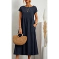 thumbnail image 4 of Vestido informal de lino sin mangas para mujer con bolsillos - Vestido midi de verano holgado con cuello redondo, 4 of 6