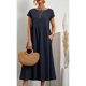 thumbnail image 4 of Vestido informal de lino sin mangas para mujer con bolsillos - Vestido midi de verano holgado con cuello redondo, 4 of 6