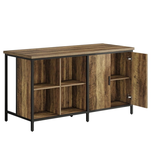 Resenkos 63in Bar Table, Industrial Pub Table with 2-Tier Storage, Rustic Brown for Kitchen & Home Bar
