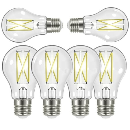 

Satco (6 Pack) Dimmable Led Filament Lamps S12417 High Lumens 8 Watt A19; Clear; Medium Base; 4000K; 90 Cri; 120 Volt for use at Residential Hospitality Display and Commercial