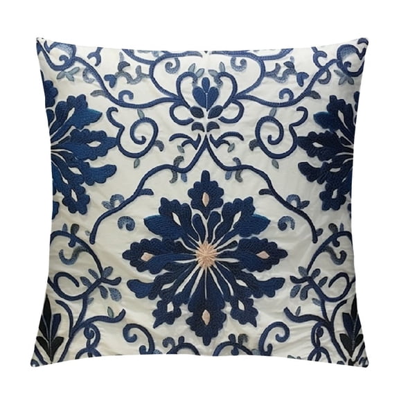 JRXY  Decorative Cushion Covers Navy Blue Bohemian Flower Throw Pillow Covers  White