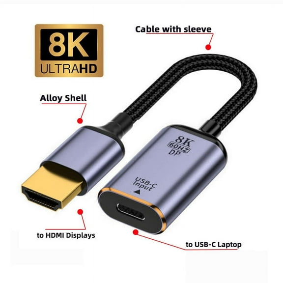 JSER USB-C Type C Female Source to HDMI Sink HDTV Cable 8K@60hz 4K@120hz for Tablet Phone Laptop