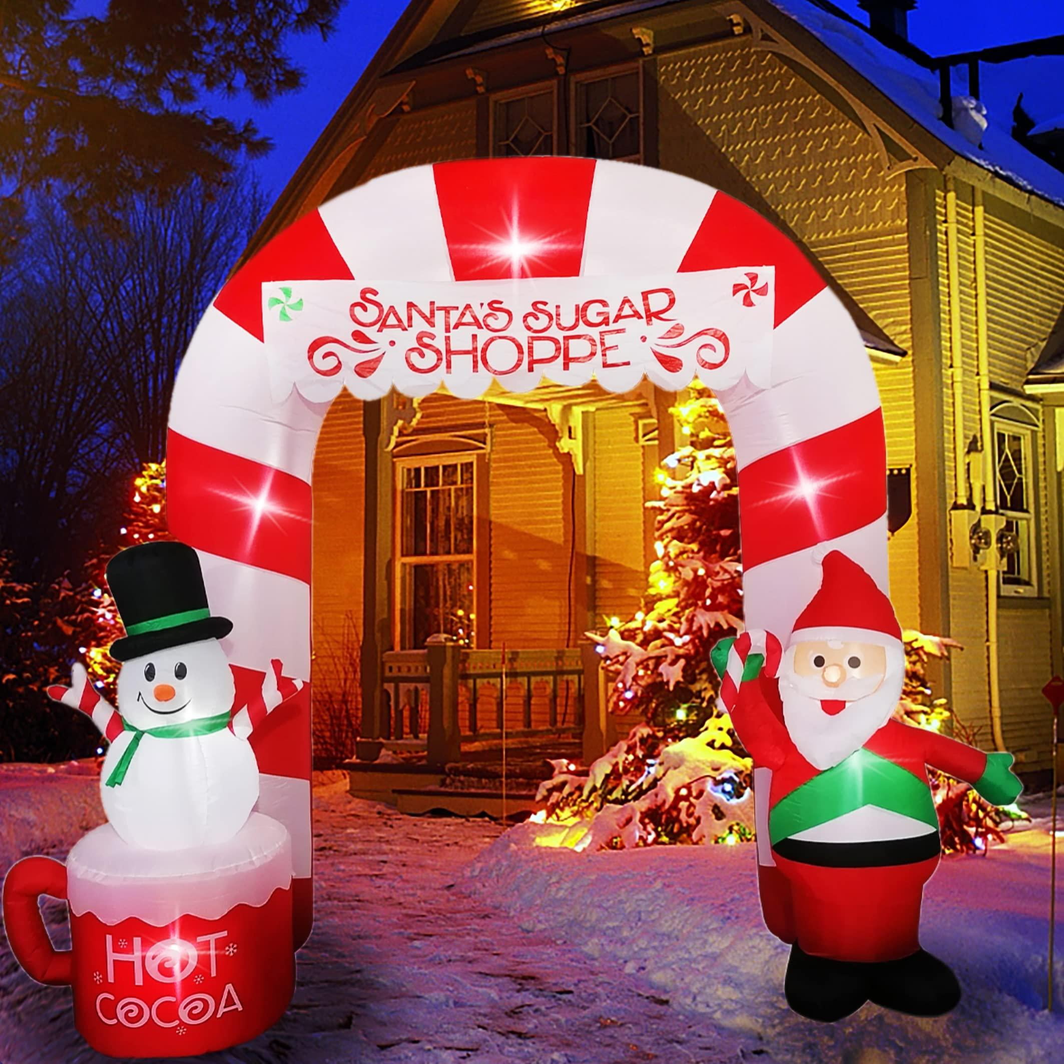 Coolmade 8 Ft Lighted Christmas Inflatable Archway, Inflatable Santa Claus and Snowman Arch