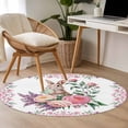 thumbnail image 4 of Round Rug 3.3Ft Washable Non-Slip, Easter Bunny Roses Circle Area Rugs for Living Room Bedroom, Pink Floral Spring Botanical Indoor Floor Mats Carpet Runner for Home Decor Aesthetic, 4 of 8