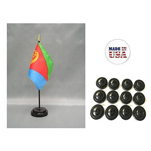 Box of 12 Eritrea 4"x6" Miniature Desk & Table Flags Includes 12 Flag Stands & 12 Eritrean Small Mini Stick Flags