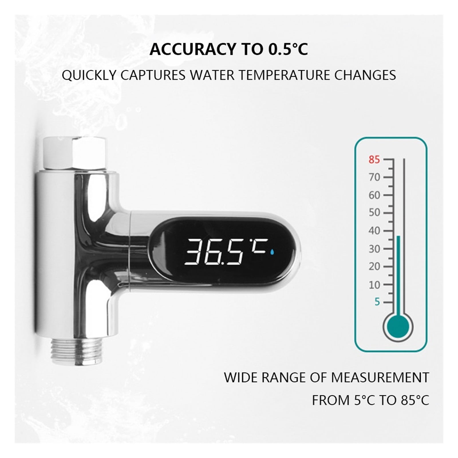 LED Display Water Shower Thermometer 5°C-85°C Self-Generated Electricity Water Temperature Monitor Smart Meter Thermometer ,Energy Saving