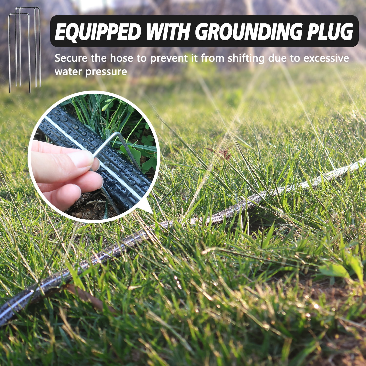 Sprinkler Soaker Hose 50FT for Lawn Watering Garden Soaker hose with holes - Heavy Duty Sprinkler Hose, Efficient Saving Water Hose for Garden Lawn Irrigation System with Hose Stakes