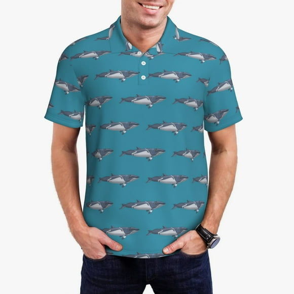 Saiise Chemise de Golf pour Hommes Imprimé Baleine Dessin Animé Évacuation de l'Humidité Séchage Rapide Polo Performance pour Hommes-4TG