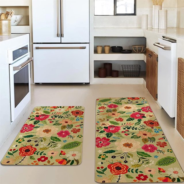 Retro Floral Floormat Classic Floral Design For Kitchen Living Room Bedroom For Daily For Giving