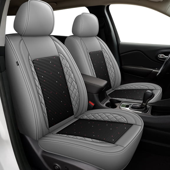 HQBQBUG Front Seat Covers for Jeep Cherokee 2014-2025: Ice Silk Leather Seat Covers Cushion Breathable Cooling Comfort 4 Season(Grey,Front Row)