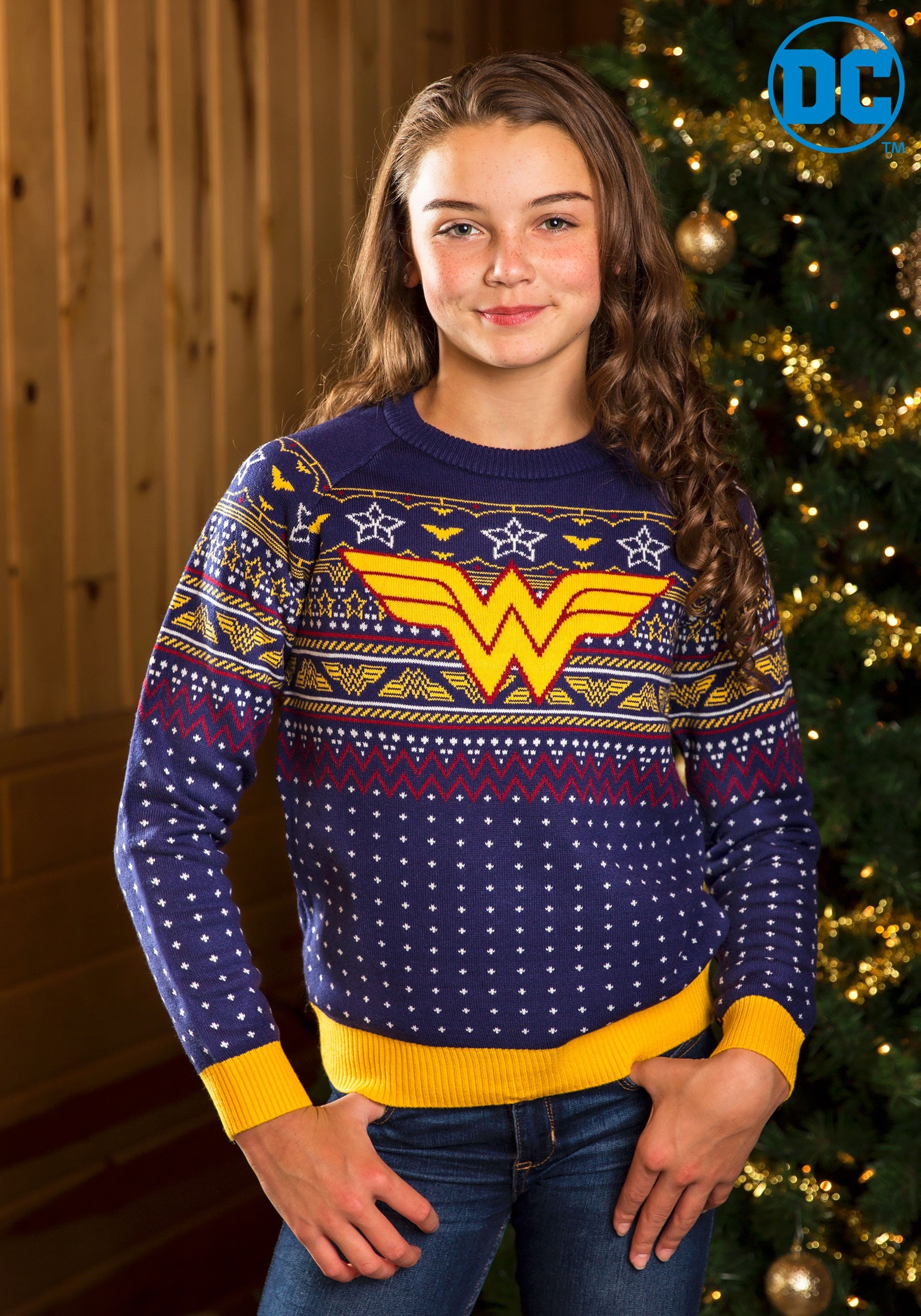 Kid's Wonder Woman Navy Ugly Christmas Sweater - image 4 of 4