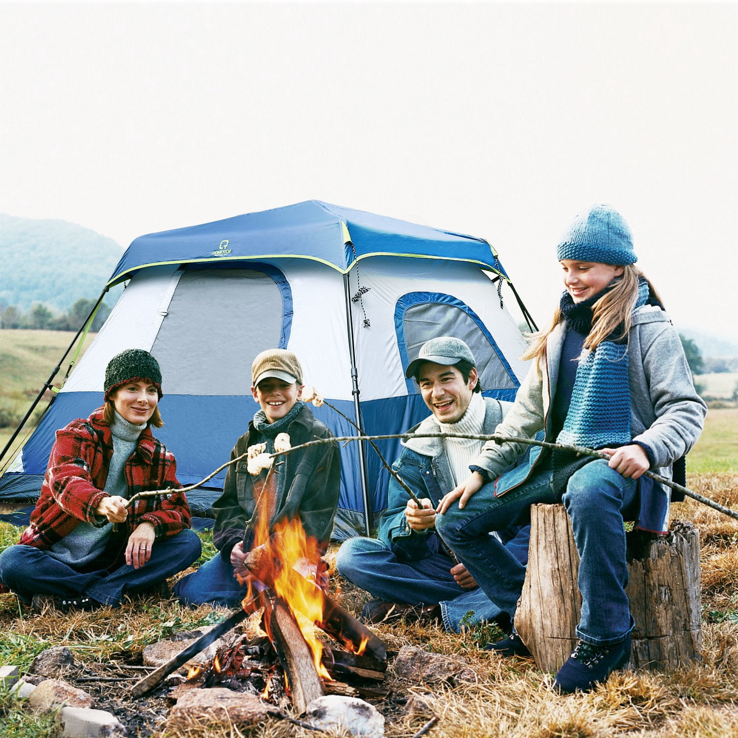 QOMOTOP Camping Tent, 8 Person Instant Cabin Tent, Easy Setup in 60 Seconds, Weatherproof Family Tent for Camping, Outdoors & Travel, with Ventilated Windows