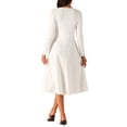 thumbnail image 3 of INSPIRE CHIC Women's Fall Faux Wrap V Neck Puff Long Sleeve Midi Swing Dress with Pockets White S, 3 of 4