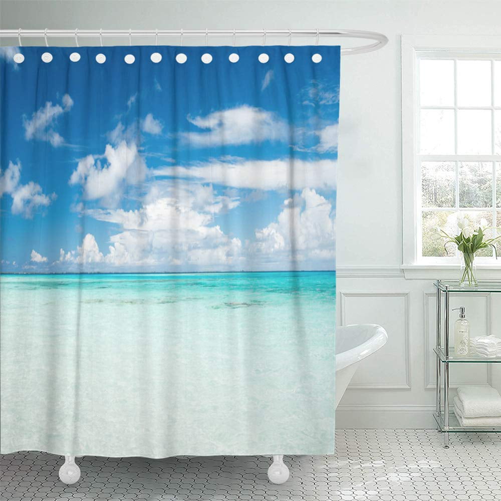 72" Waterproof Fabric Shower Curtain Set Blue Sky White Cloud Sand Beach Scenic 