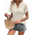 thumbnail image 3 of Women'S Summer Tops Casual V-Neck Cap Sleeve Shirt Light Crochet Textured Vest Shirt Apricot S, 3 of 8