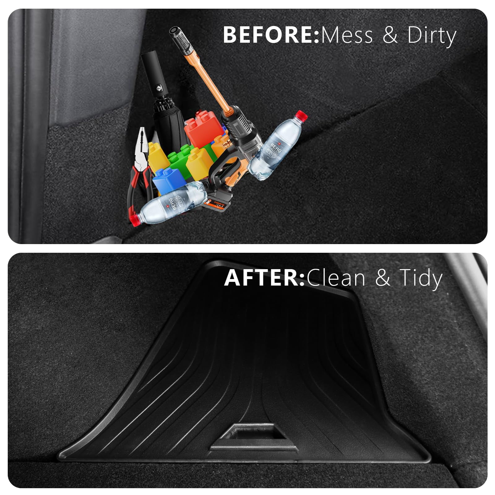 Trunk Storage Bins with Lids for 2026 Tesla Model Y Juniper 5 Seater, 2PCS TPE Side Cargo Organizer Boxes, Rear Trunk Containers with TPE Covers, Custom Fit Tesla Model Y Juniper Accessories