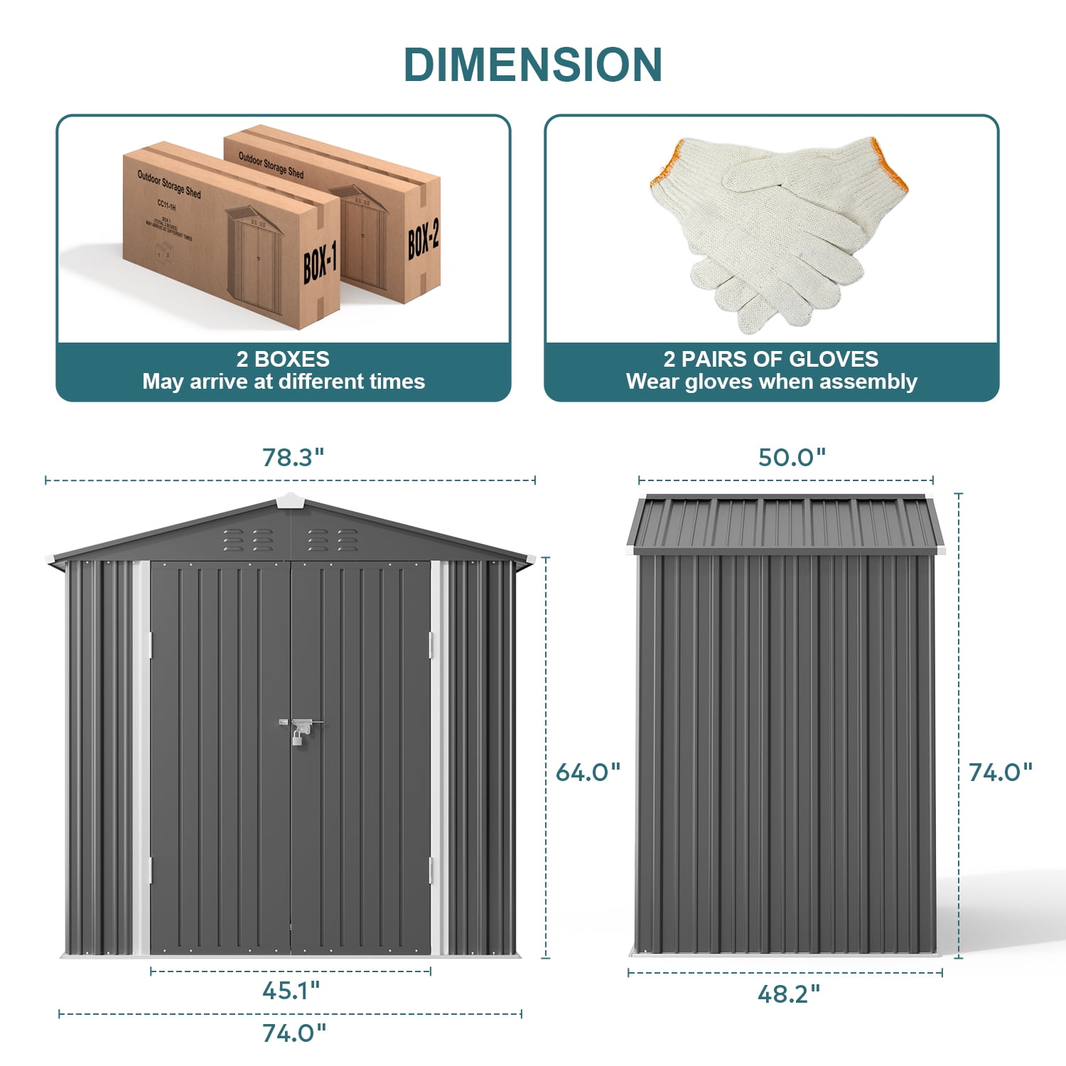 Storage Shed, Lofka 6x4 Ft Sheds & Outdoor Storage Clearance, Lockable Metal Garden Shed, Tool Shed Tiny House Vertical Outside Storage Building for Backyard, Lawn, Patio, Bike, Dark Gray