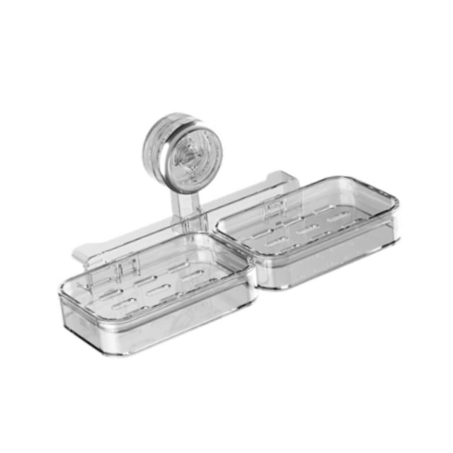 Estante de almacenamiento para jabonera, diseño compacto de drenaje, soporte con ventosa giratoria para dormitorio, hotel, cocina, fregadero, baño Transparente