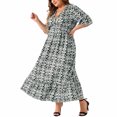thumbnail image 5 of Liquidation d'Été 2025! Robe Grande Taille pour Femmes, Robe d'Été en Liquidation pour Femmes, Mode Sexy d'Été pour Femmes Grande Taille Imprimée Manches Courtes Col en V, 5 of 5
