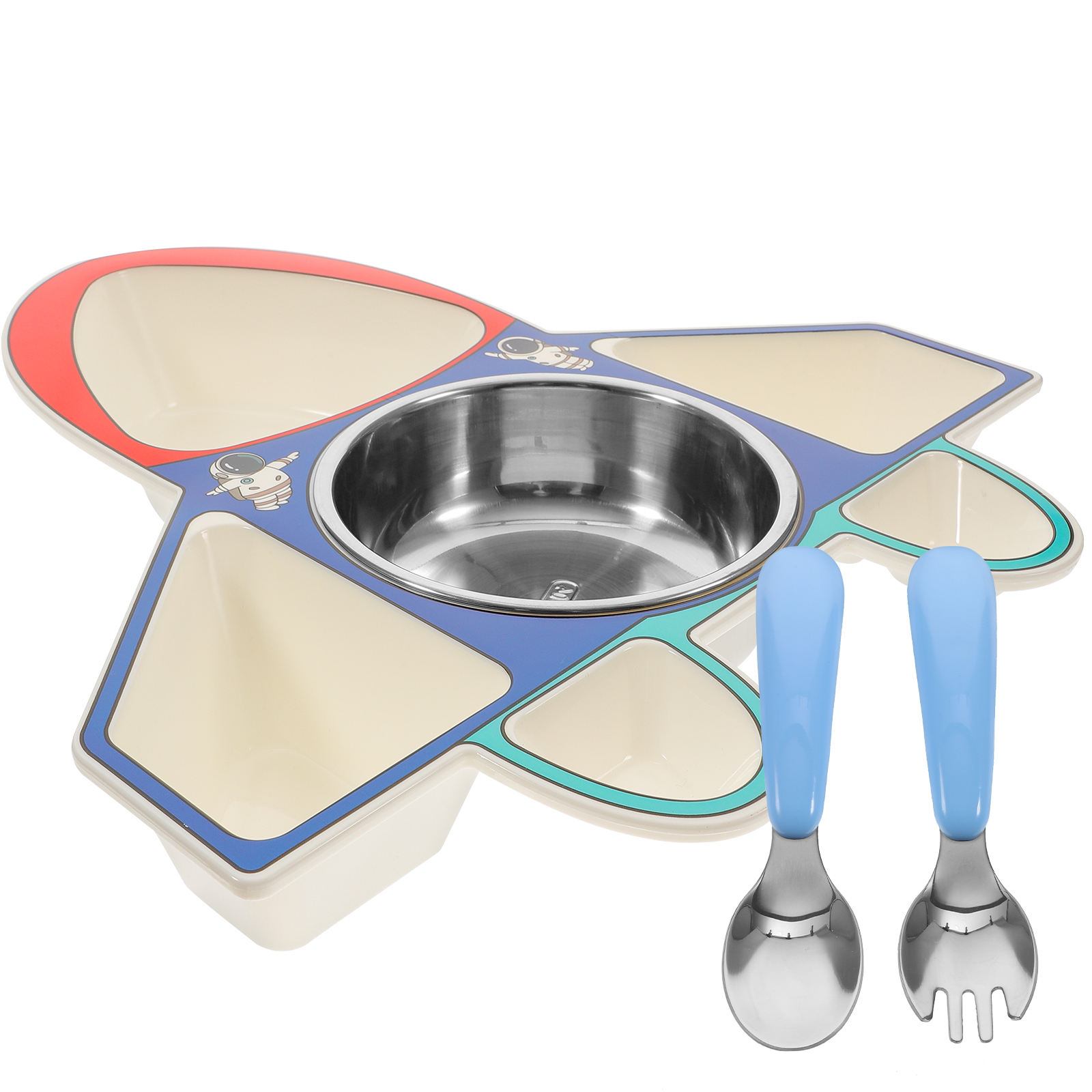 KAKOWELY 1set Cartoon Airplane Plate Divided Food Tray For Home Use Fun And Dinnerware For Boys And Present