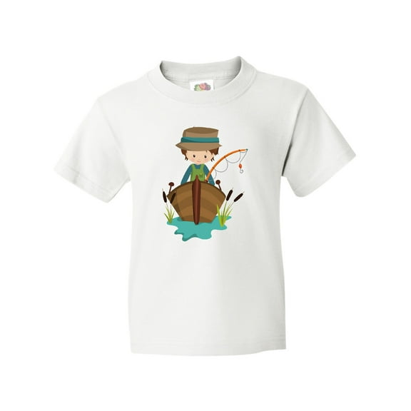 Inktastic Fishing Boy, Brown Hair, Fisherman, Fishing Rod Youth T-Shirt
