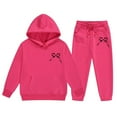 thumbnail image 5 of Girls Sweatsuit Set 2 Piece Outfits Cute Bow Print Hooded Sweatshirt and Jogger Pants with Pocket Athletic Sets Tracksuit,Hot Pink 6-7 Years, 5 of 5