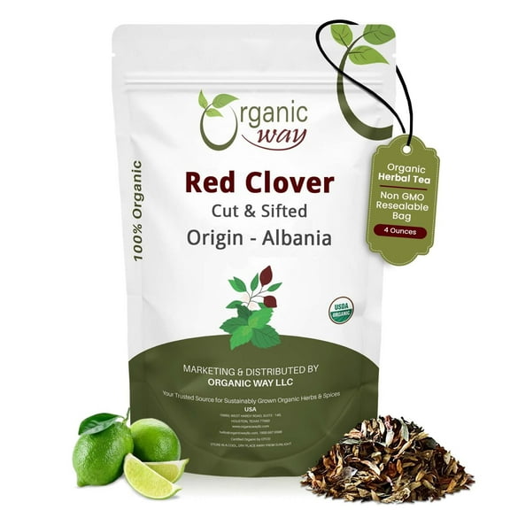 Organic Way Dried Red Clover Cut & Sifted - Herbal Tea | European Wild-Harvest | Organic & Kosher Certified | Raw, Vegan, Non GMO & Gluten Free | USDA Certified | Origin - Albania (1/4LB / 4Oz)