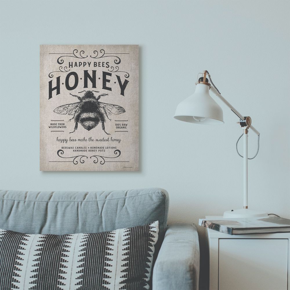 Stupell Industries Honey Bee Rustic Farm Textured Word Design Canvas Wall Art by Stephanie Workman Marrott