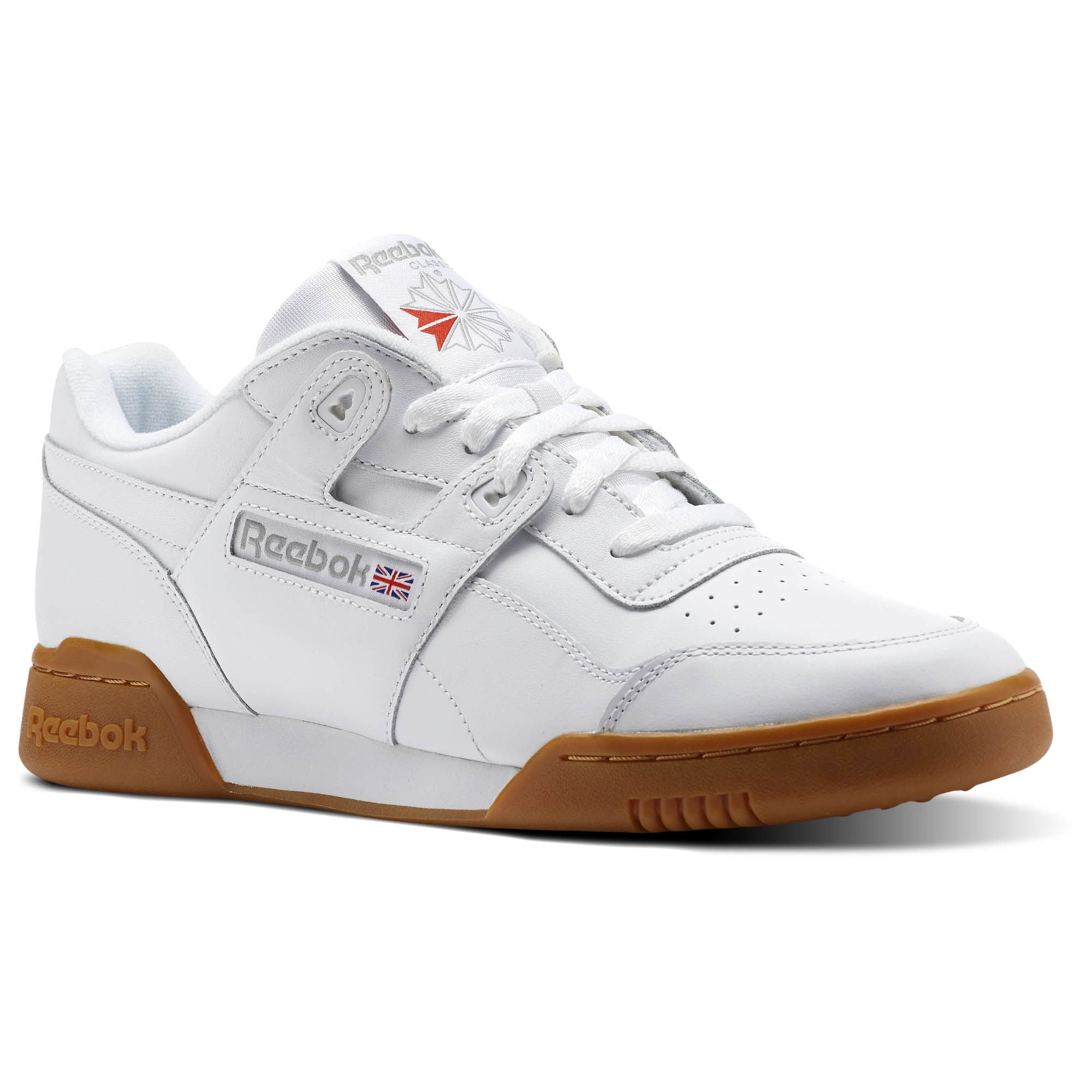 reebok workout white gum sole trainers