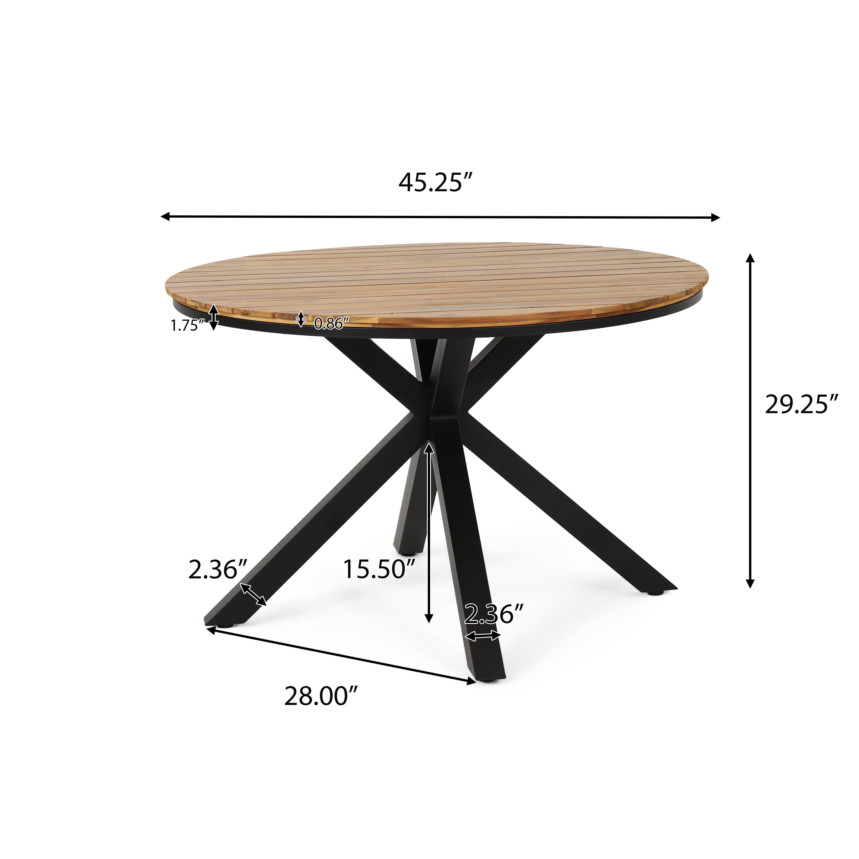 Outdoor Dining Table, Teak Acacia Wood Tabletop and Black Metal Leg for Patio Garden Deck, Teak