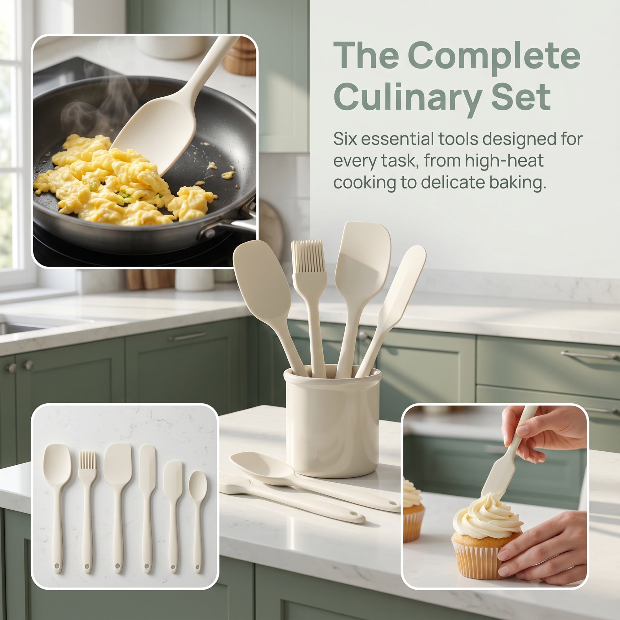 Unique Bargains 6Pcs Heat-Resistant Dishwasher Safe Kitchen Utensils Beige